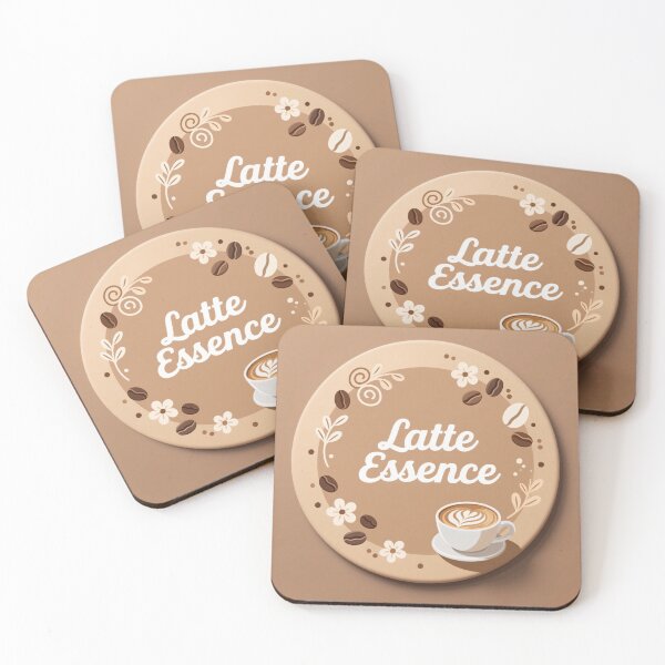 Item preview, Latte essence coffee emblem with floral accents, roasted beans, creamy cup illustration and warm tones designed and sold by Mimoshi ⭐⭐⭐⭐⭐.