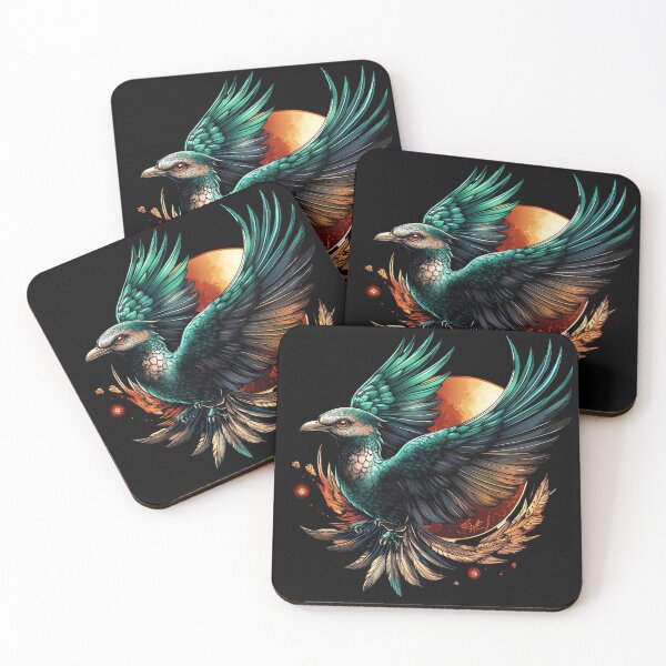 Item preview, Mystical Emerald Bird with Crimson Moon and Flames designed and sold by Daagath.