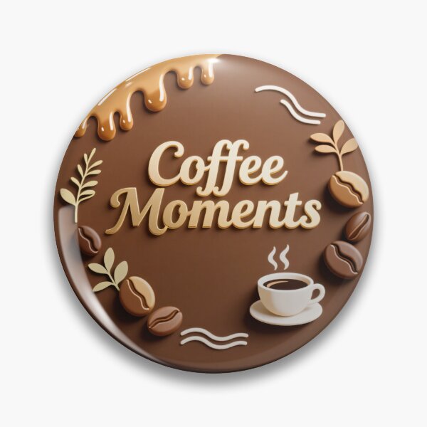 Item preview, Coffee moments emblem with latte cup, roasted beans, creamy drizzle and elegant botanical decorative accents designed and sold by Mimoshi ⭐⭐⭐⭐⭐.