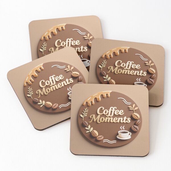 Item preview, Coffee moments emblem with latte cup, roasted beans, creamy drizzle and elegant botanical decorative accents designed and sold by Mimoshi ⭐⭐⭐⭐⭐.