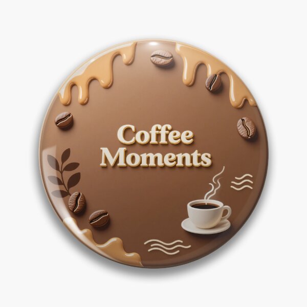Item preview, Coffee moments emblem with latte cup roasted beans caramel drips and elegant decorative café elements designed and sold by Mimoshi ⭐⭐⭐⭐⭐.