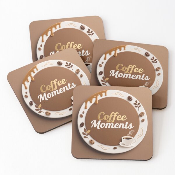 Item preview, Coffee moments emblem with caramel drips roasted beans latte cup and elegant minimalist café decorations designed and sold by Mimoshi ⭐⭐⭐⭐⭐.