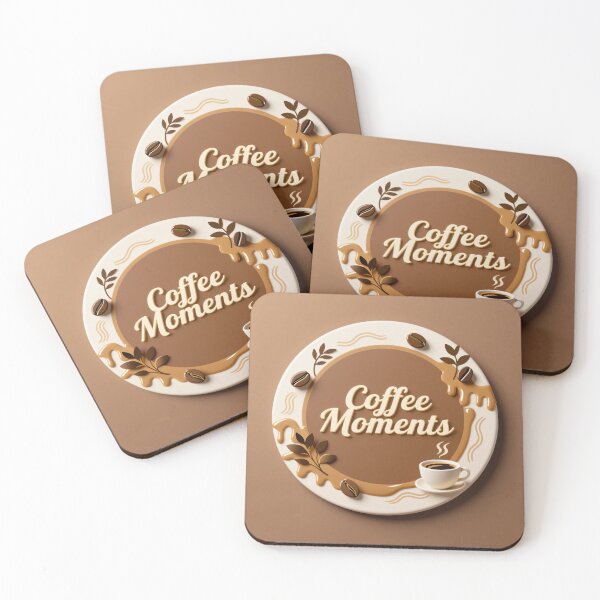 Item preview, Coffee moments emblem with creamy drips roasted beans soft brown palette and elegant minimalist café design designed and sold by Mimoshi ⭐⭐⭐⭐⭐.
