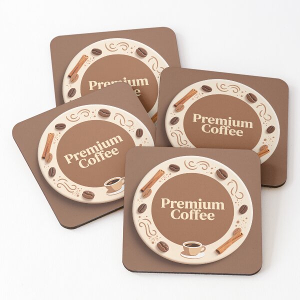 Item preview, Premium coffee emblem with cinnamon sticks roasted beans beige tones elegant café style circular design badge designed and sold by Mimoshi ⭐⭐⭐⭐⭐.