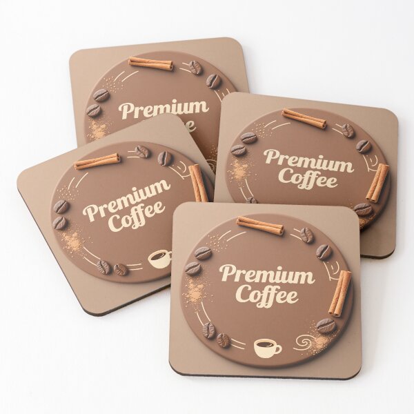 Item preview, Premium coffee circle label with cinnamon sticks beans brown background aromatic café decorative design emblem designed and sold by Mimoshi ⭐⭐⭐⭐⭐.