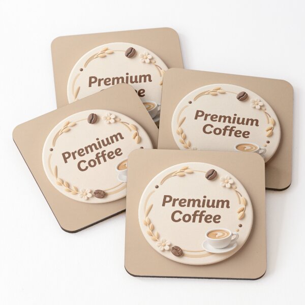 Item preview, Premium coffee label with latte cup floral accents roasted beans beige circle decorative design emblem designed and sold by Mimoshi ⭐⭐⭐⭐⭐.