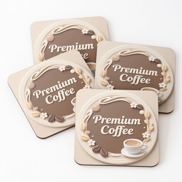 Item preview, Premium coffee emblem with latte cup floral decorations roasted beans soft beige circle decorative label designed and sold by Mimoshi ⭐⭐⭐⭐⭐.