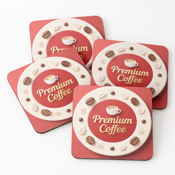 Item preview, Premium coffee emblem with latte cup beans leaves and decorative elements on red circular background designed and sold by Mimoshi ⭐⭐⭐⭐⭐.