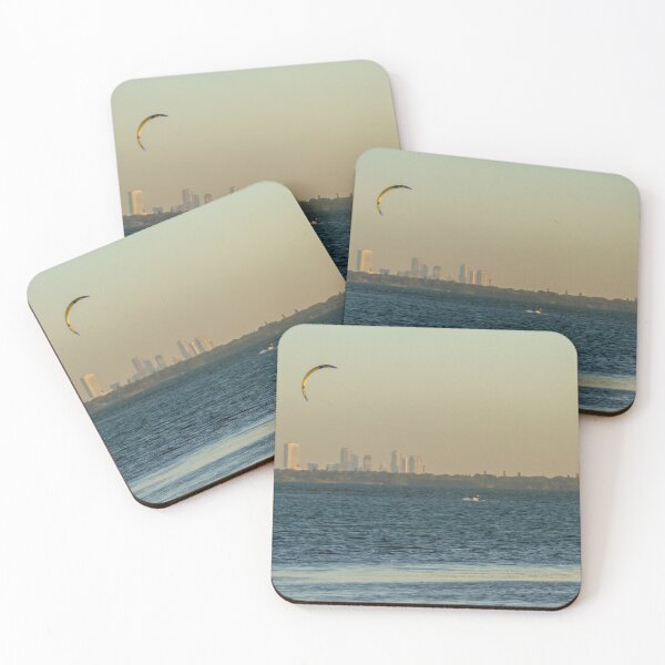 Item preview, The orange sunrise fills the orange sky above casting warm golden light across Tampa Bay while lone kite surfer glides designed and sold by EyezWatchin.