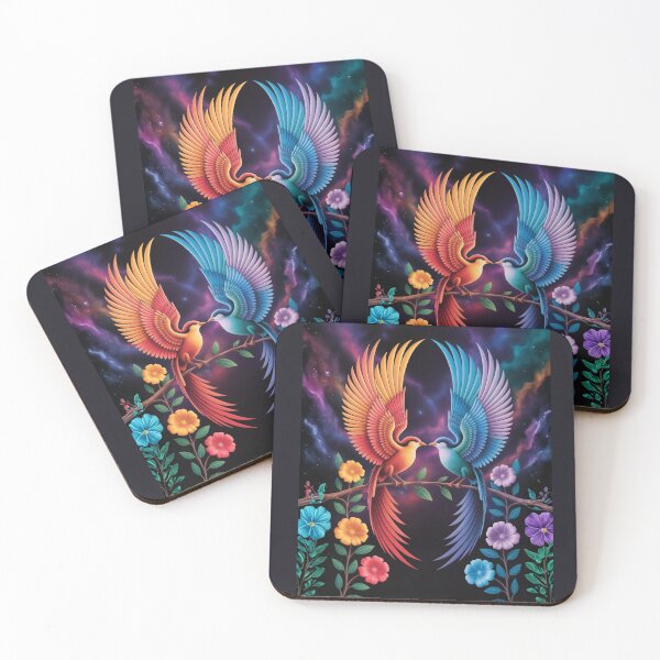 Item preview, Pair of rainbow birds in a floral galaxy – cosmic love designed and sold by FusiTink.