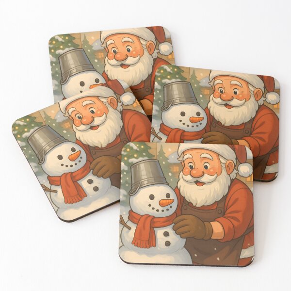 Item preview, Cute Santa Building a Snowman – Cozy Christmas Winter Illustration for Cards, Stickers, Prints & Holiday Decor designed and sold by CosmoPixelArts.