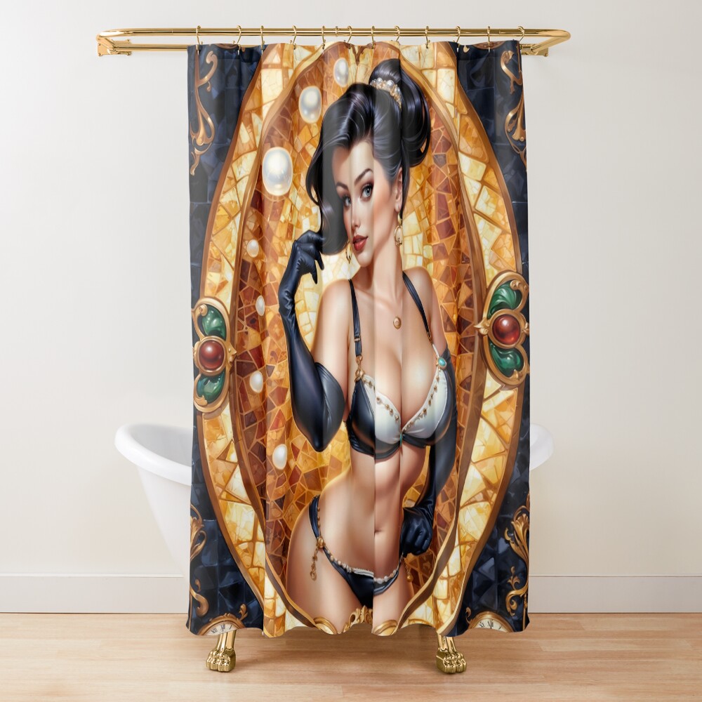 Festive Holiday Art Deco Portrait Of Trynia Styvelnis Stunning AI Concept Art by Xzendor7 Decorative Art Print Shower Curtain
