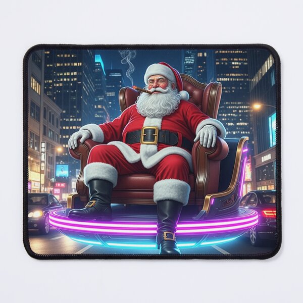 Item preview, Neon City Santa – Futuristic Christmas Scene with a Hovering Sleigh and Urban Holiday Vibes designed and sold by PixelVibe782.