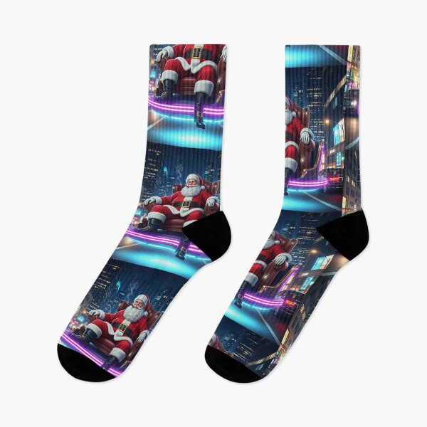 Item preview, Neon City Santa – Futuristic Christmas Scene with a Hovering Sleigh and Urban Holiday Vibes designed and sold by PixelVibe782.