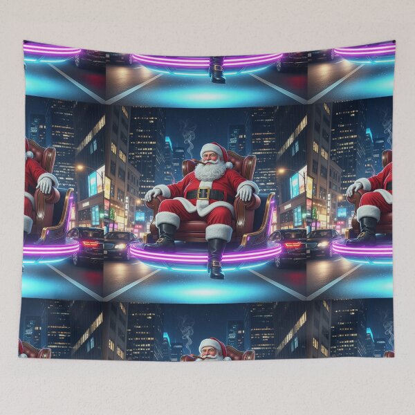 Item preview, Neon City Santa – Futuristic Christmas Scene with a Hovering Sleigh and Urban Holiday Vibes designed and sold by PixelVibe782.