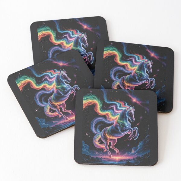 Item preview, Galactic rainbow horse over fiery dawn – cosmic art designed and sold by FusiTink.