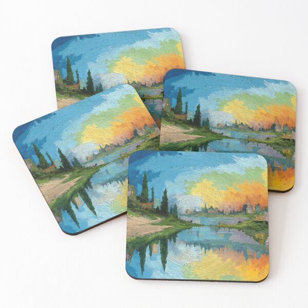 Item preview, Impressionistic Lakeside Town Painting designed and sold by Pir8prints.