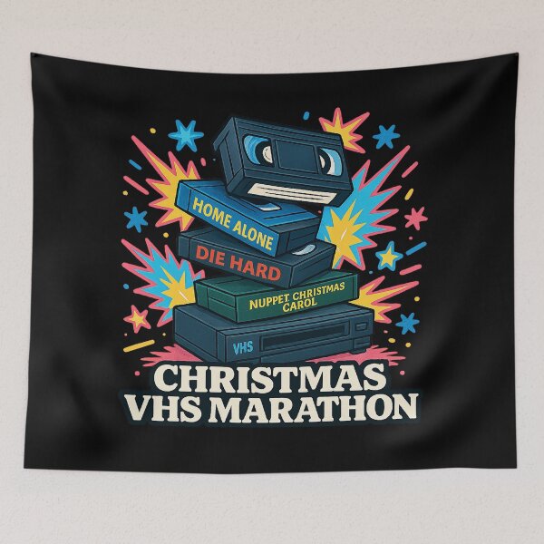 Item preview, Christmas VHS Marathon – Retro Movie Night Holiday Tape Stack designed and sold by AddictiveDesign.