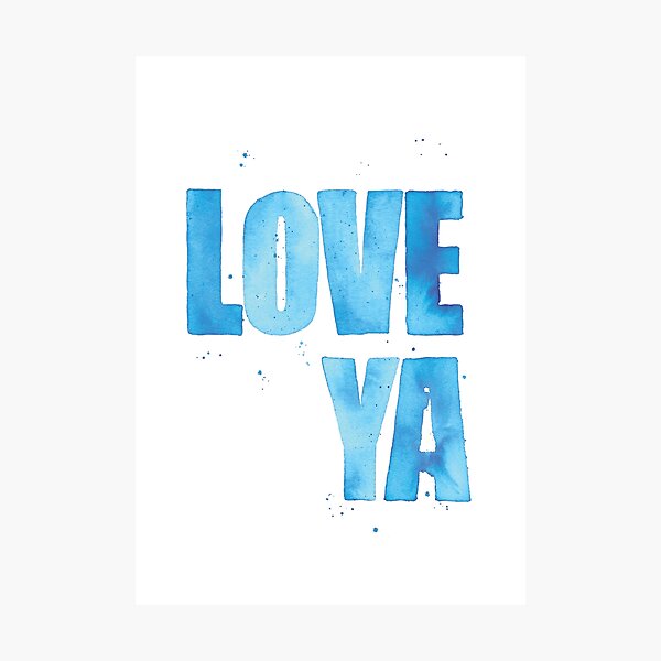 Aperçu de l'œuvre Je t'aime – Lettrage aquarelle bleu peint à la main créée et vendue par katmeeetsmouse.