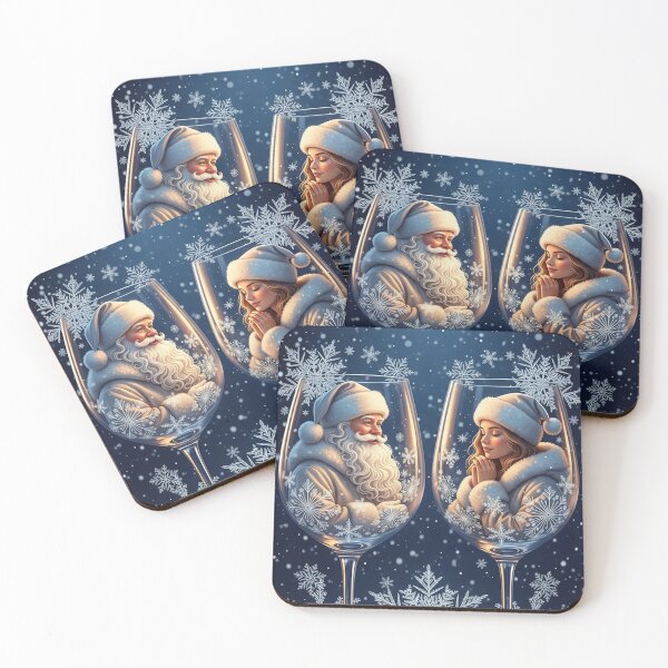 Item preview, Winter Magic in Glass – Enchanting Santa & Snow Maiden in Frosted Wine Goblets designed and sold by PixelVibe782.