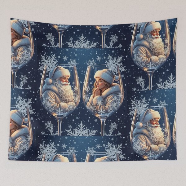 Item preview, Winter Magic in Glass – Enchanting Santa & Snow Maiden in Frosted Wine Goblets designed and sold by PixelVibe782.