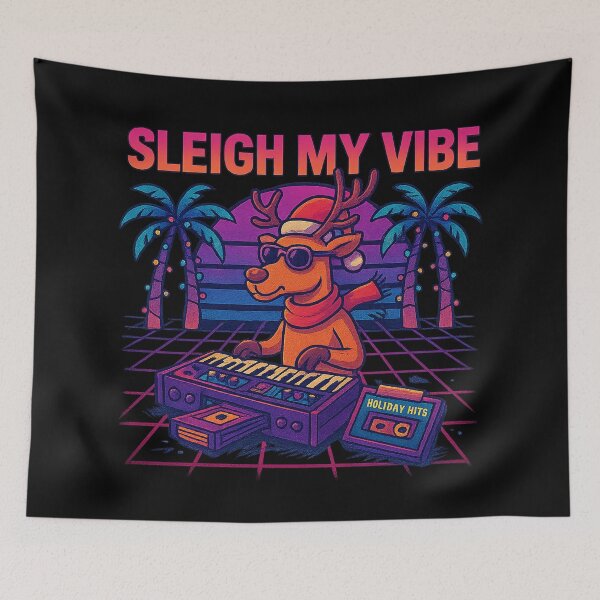 Item preview, Sleigh My Vibe – Retro Synthwave Christmas Reindeer Design designed and sold by AddictiveDesign.