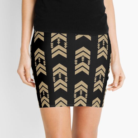 Gold Chevron - geometric chevron pattern in black and gold glitter Mini Skirt