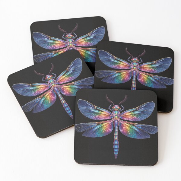 Item preview, Sacred rainbow dragonfly – cosmic symmetry on a black background designed and sold by FusiTink.