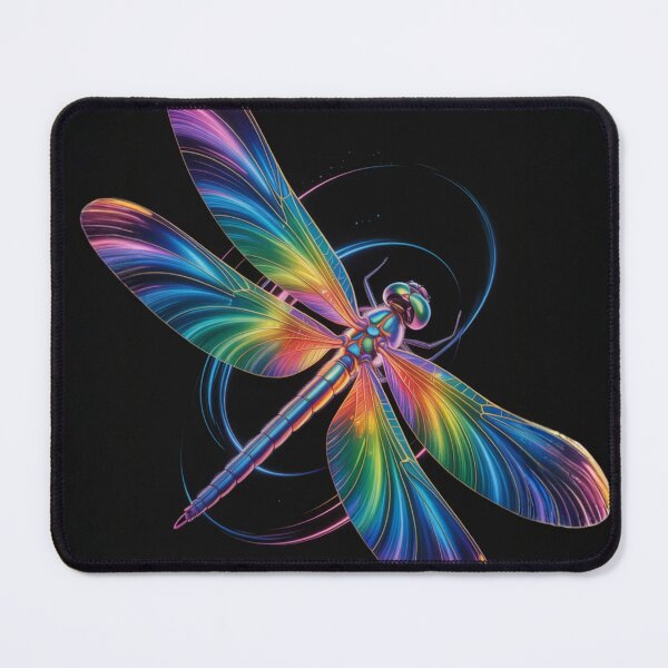 Item preview, Rainbow dragonfly in orbit of light – luminous art on black designed and sold by FusiTink.