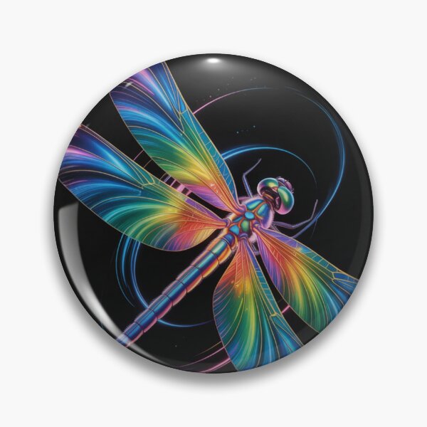 Item preview, Rainbow dragonfly in orbit of light – luminous art on black designed and sold by FusiTink.