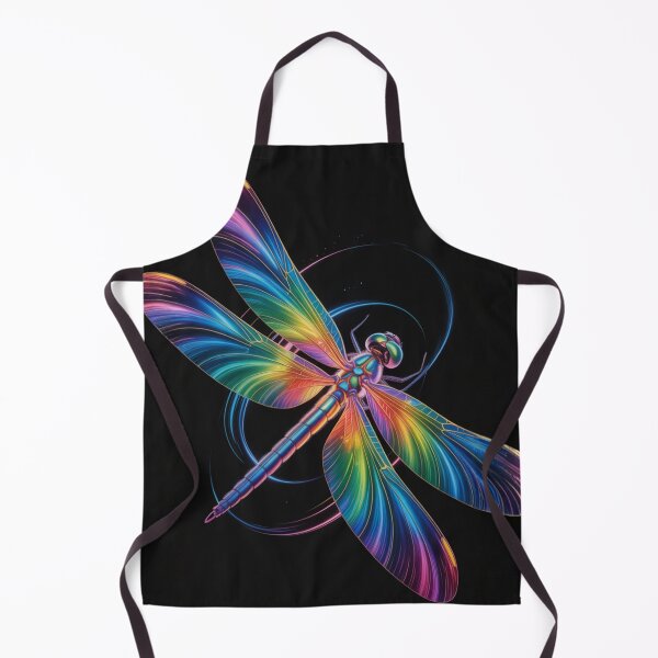 Item preview, Rainbow dragonfly in orbit of light – luminous art on black designed and sold by FusiTink.