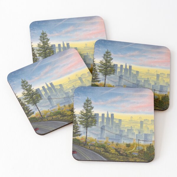 Item preview, Sunrise Over a Fictional West Coast City – Cinematic Urban Landscape Art designed and sold by Jessie Mason.