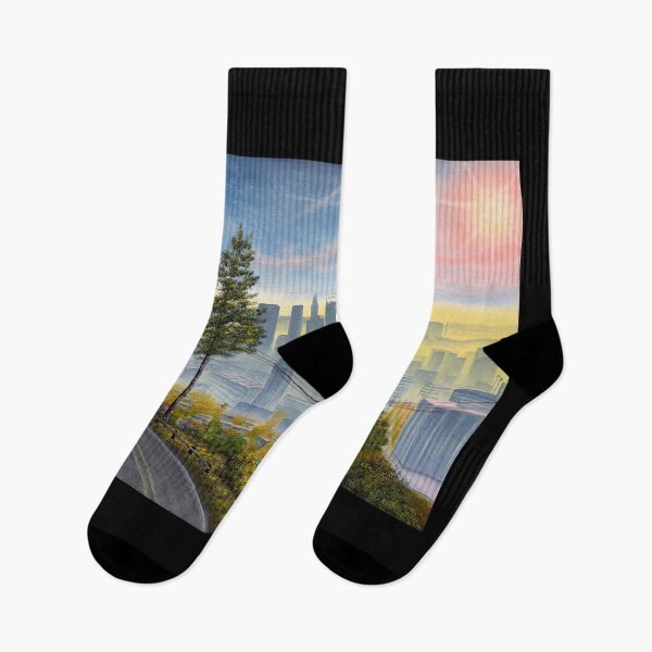Item preview, Sunrise Over a Fictional West Coast City – Cinematic Urban Landscape Art designed and sold by Jessie Mason.