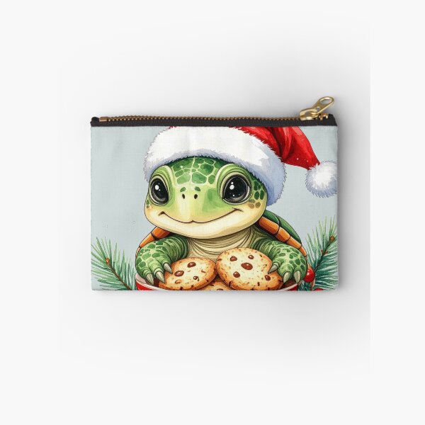 Item preview, Cheerful turtle wearing a Christmas hat and holding a bowl of cookies designed and sold by LiskoDesign.