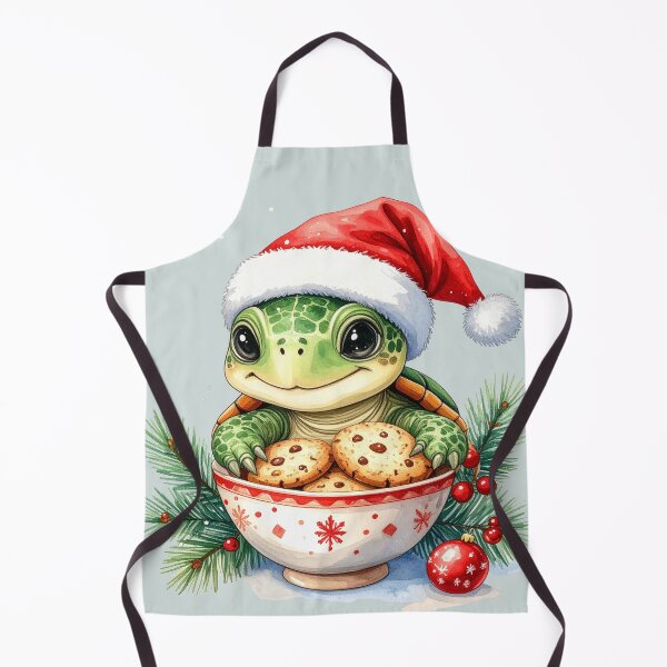 Item preview, Cheerful turtle wearing a Christmas hat and holding a bowl of cookies designed and sold by LiskoDesign.