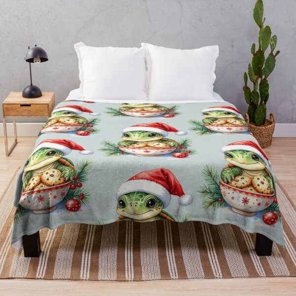 Item preview, Cheerful turtle wearing a Christmas hat and holding a bowl of cookies designed and sold by LiskoDesign.
