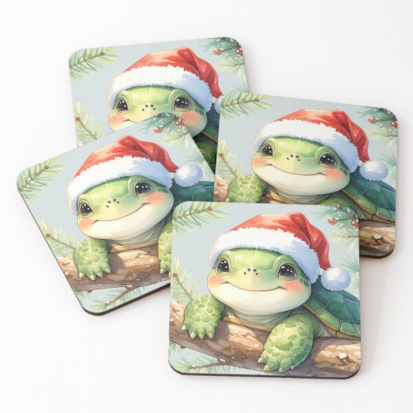 Item preview, Cheerful, chubby turtle in a tree wearing a Christmas hat, also having eaten too much. designed and sold by LiskoDesign.