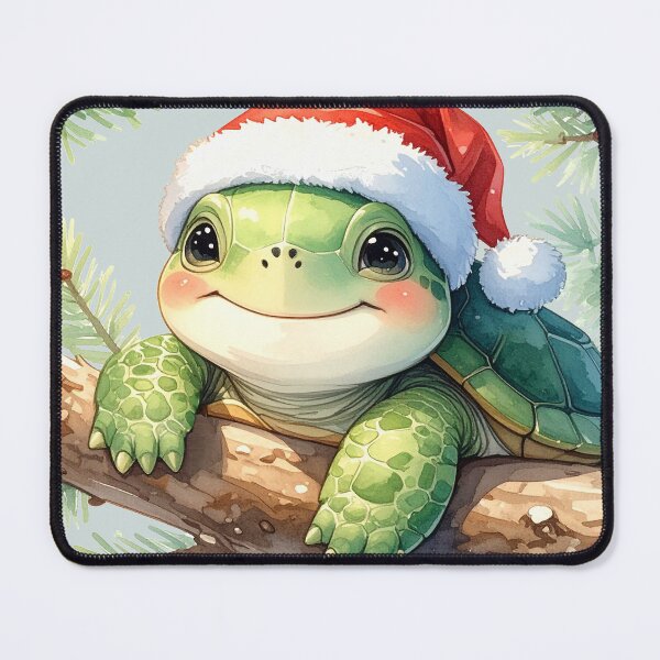 Item preview, Cheerful, chubby turtle in a tree wearing a Christmas hat, also having eaten too much. designed and sold by LiskoDesign.