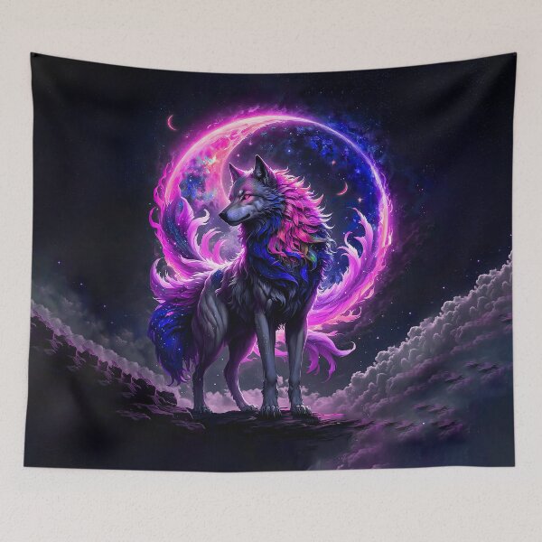 Item preview, Wolf Art Moon Galaxy Neon Purple designed and sold by BeebooDesign.