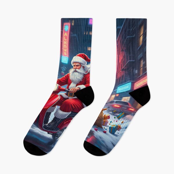 Item preview, Santa Riding Scooter Through Neon City Streets designed and sold by Koalangel.
