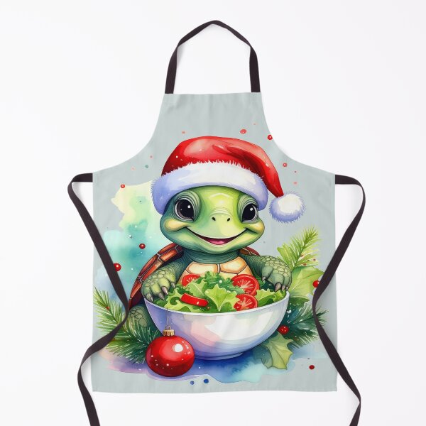 Item preview, Cheerful turtle wearing a Christmas hat and holding a bowl of salad, vegan Christmas designed and sold by LiskoDesign.