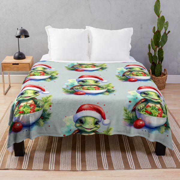 Item preview, Cheerful turtle wearing a Christmas hat and holding a bowl of salad, vegan Christmas designed and sold by LiskoDesign.