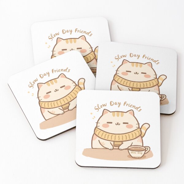 Item preview, Cozy Chubby Cat With Knitted Scarf in a Warm Café designed and sold by SlowDayFriends.