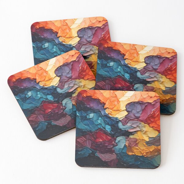 Item preview, Abstract impasto painting with rich texture and layers of vibrant orange, purple, blue, and yellow hues designed and sold by homydesign.