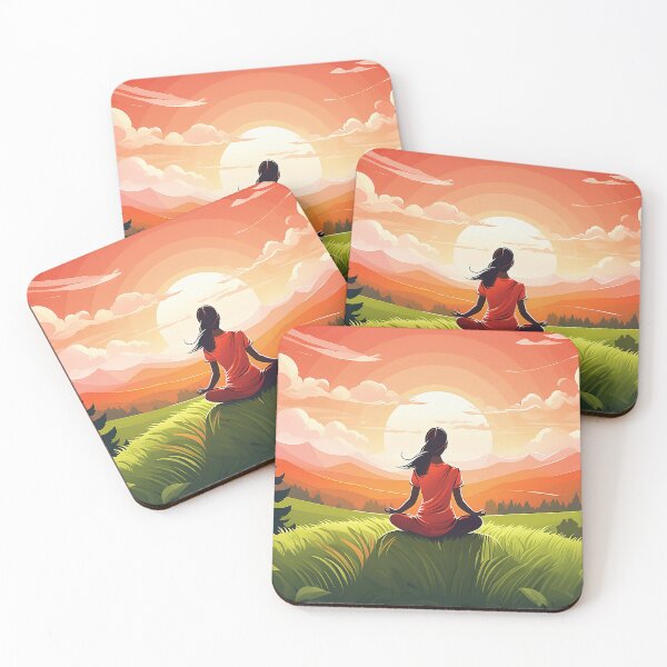 Item preview, Silhouetted figure meditates in a serene sunset landscape designed and sold by homydesign.
