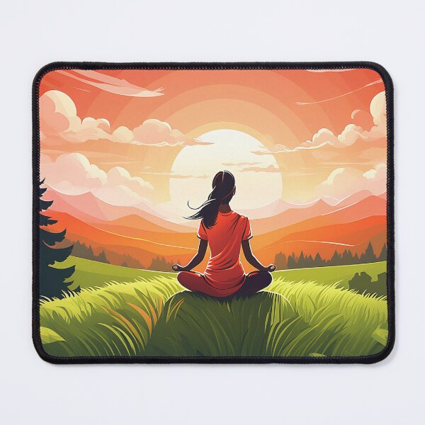 Item preview, Silhouetted figure meditates in a serene sunset landscape designed and sold by homydesign.