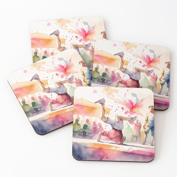 Item preview, A dancer performs a handstand in a vibrant, colorful street scene, surrounded by onlookers. The watercolor style adds an artistic touch designed and sold by homydesign.