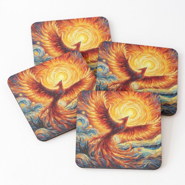 Item preview, Phoenix rising against a Van Gogh-style sunrise designed and sold by ArtwaveEmporium.