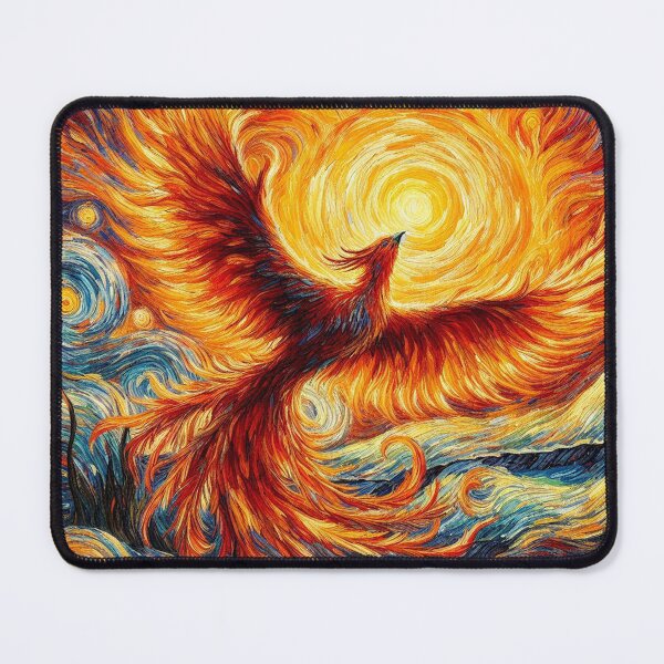 Item preview, Phoenix rising against a Van Gogh-style sunrise designed and sold by ArtwaveEmporium.