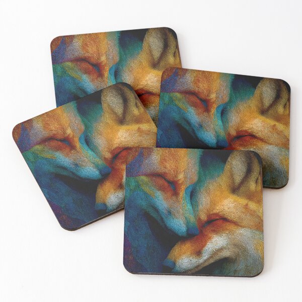 Item preview, Vibrant Foxes in Tender Moment with Textured Fur designed and sold by daila70.